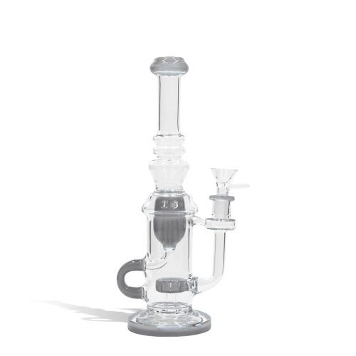 Grey front view 10 inch water pipe with color matching base, perc, difuser, and mouthpiece on white studio background