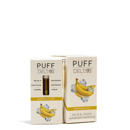 Banana Ice Puff D8 1000mg CBD Cartridge 5pk on white background