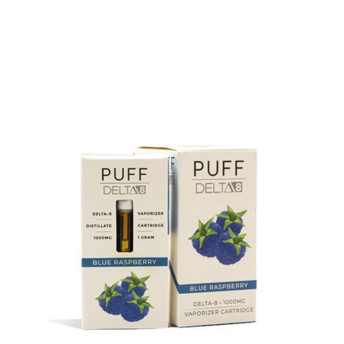 Blue Raspberry Puff D8 1000mg CBD Cartridge 5pk on white background