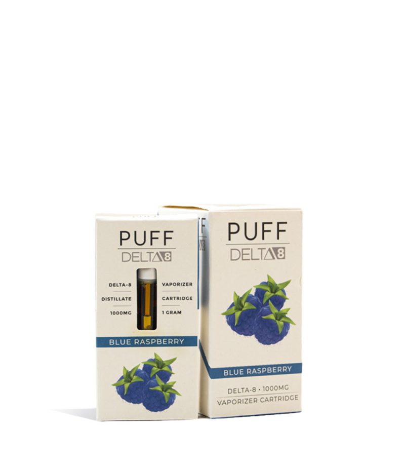 Blue Raspberry Puff D8 1000mg CBD Cartridge 5pk on white background