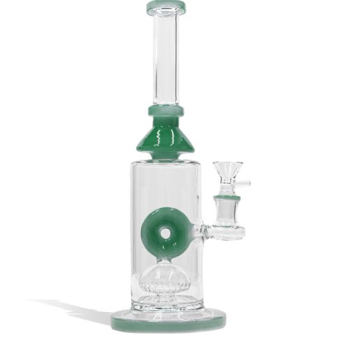 Lake Green 11 Inch Waterpipe with Donut Design and Funnel Bowl on white studio background