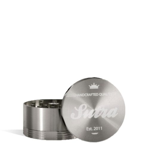 Silver Sutra Vape Aluminum 4 Piece 50mm Grinder on white studio background