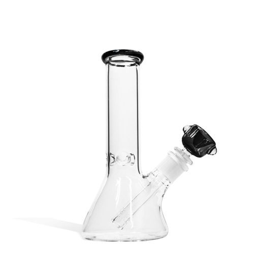 Black 8 inch Beaker Water Pipe with Ice Pinch and Colored Bowl on white background