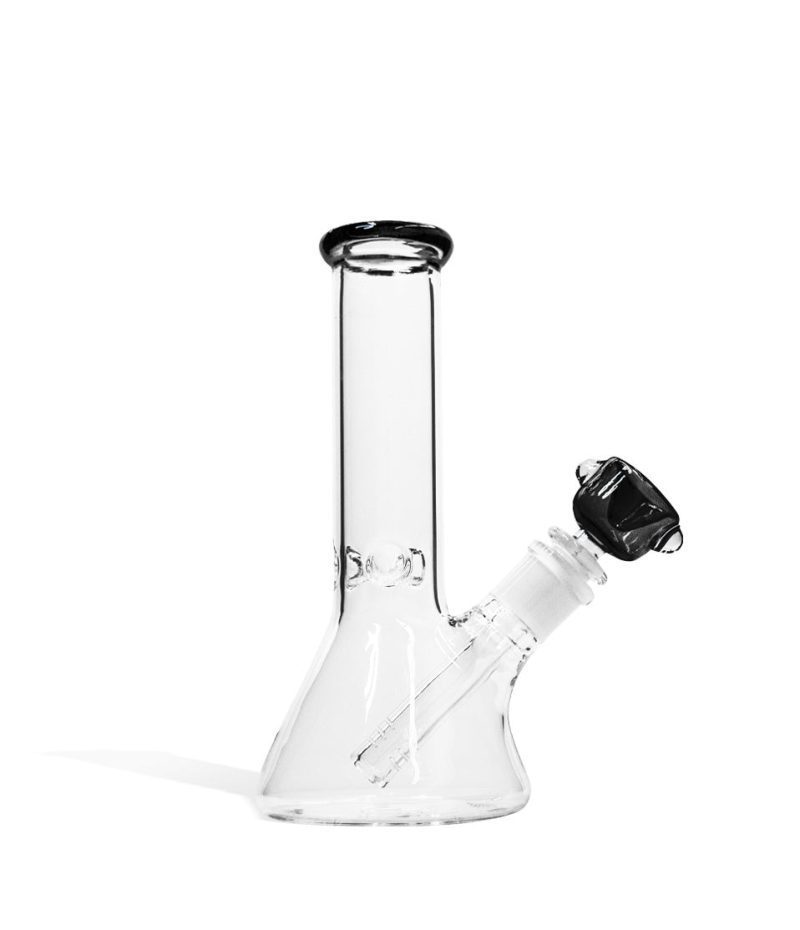 Black 8 inch Beaker Water Pipe with Ice Pinch and Colored Bowl on white background