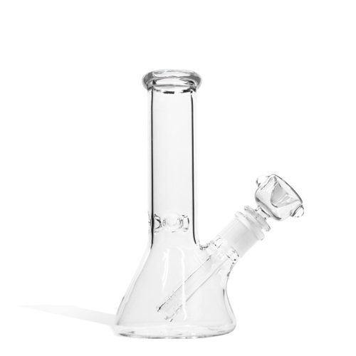 Clear 8 inch Beaker Water Pipe with Ice Pinch and Colored Bowl on white background