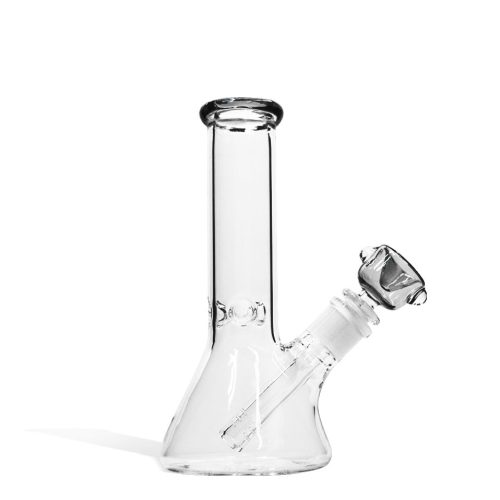 Grey 8 inch Beaker Water Pipe with Ice Pinch and Colored Bowl on white background