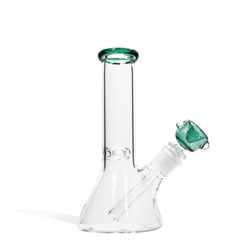 Jade Green 8 inch Beaker Water Pipe with Ice Pinch and Colored Bowl on white background