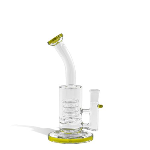 Yellow 8 Inch Waterpipe with 14mm Funnel Bowl on white studio background