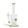 Jade Green 9 inch water pipe with honey comb perc and 14mm funnel bowl on white studio background