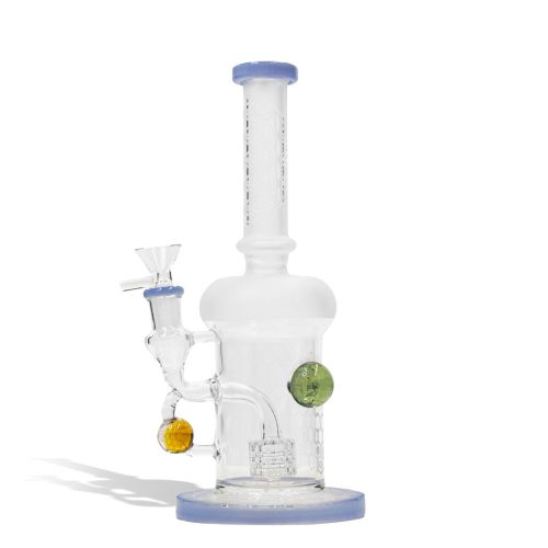 9 Inch Water Pipe with Honey Comb Perc and 14mm Funnel Bowl front view milky blue