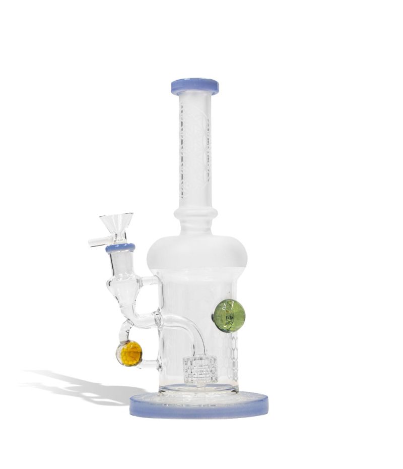 9 Inch Water Pipe with Honey Comb Perc and 14mm Funnel Bowl front view milky blue