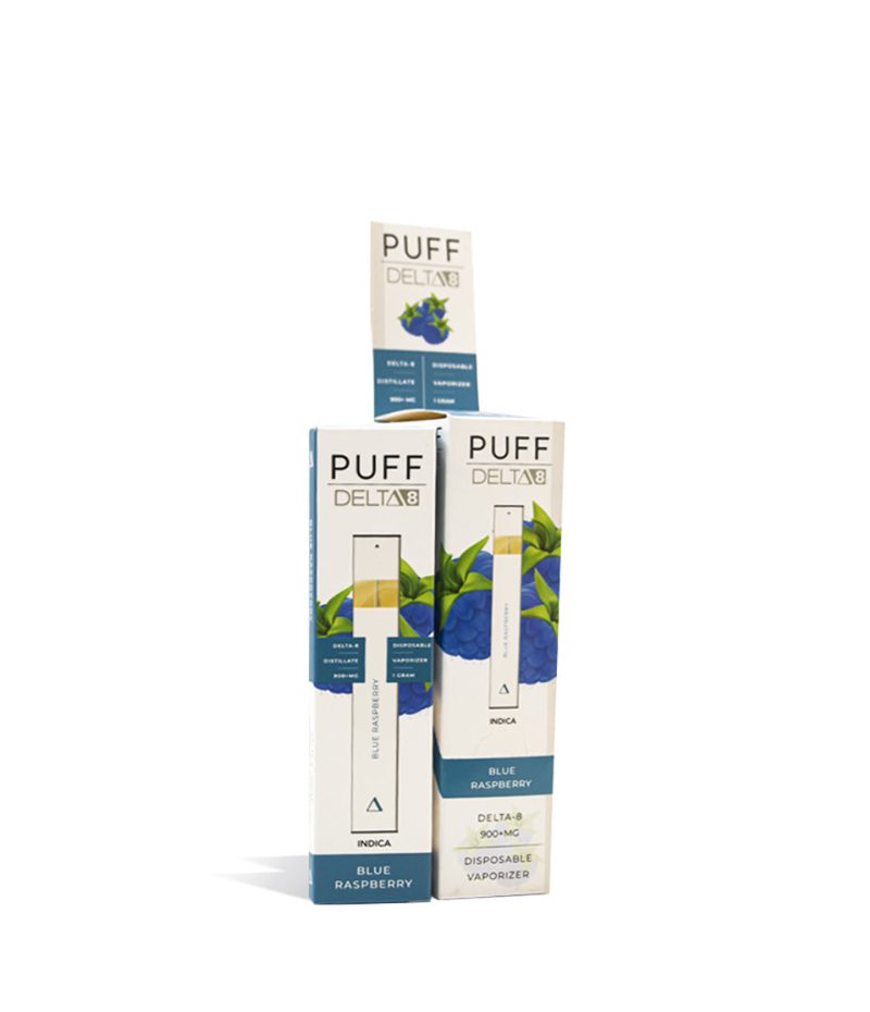 Blue Raspberry Puff D8 900mg CBD Disposable 5pk on white background