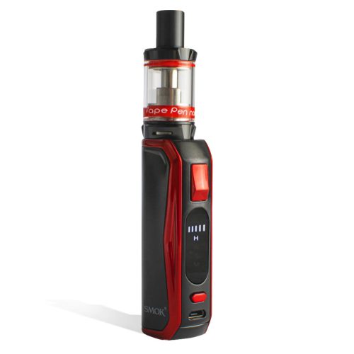 Black Red side view with tank on SMOK PRIV N19 30w Starter Kit on white studio background