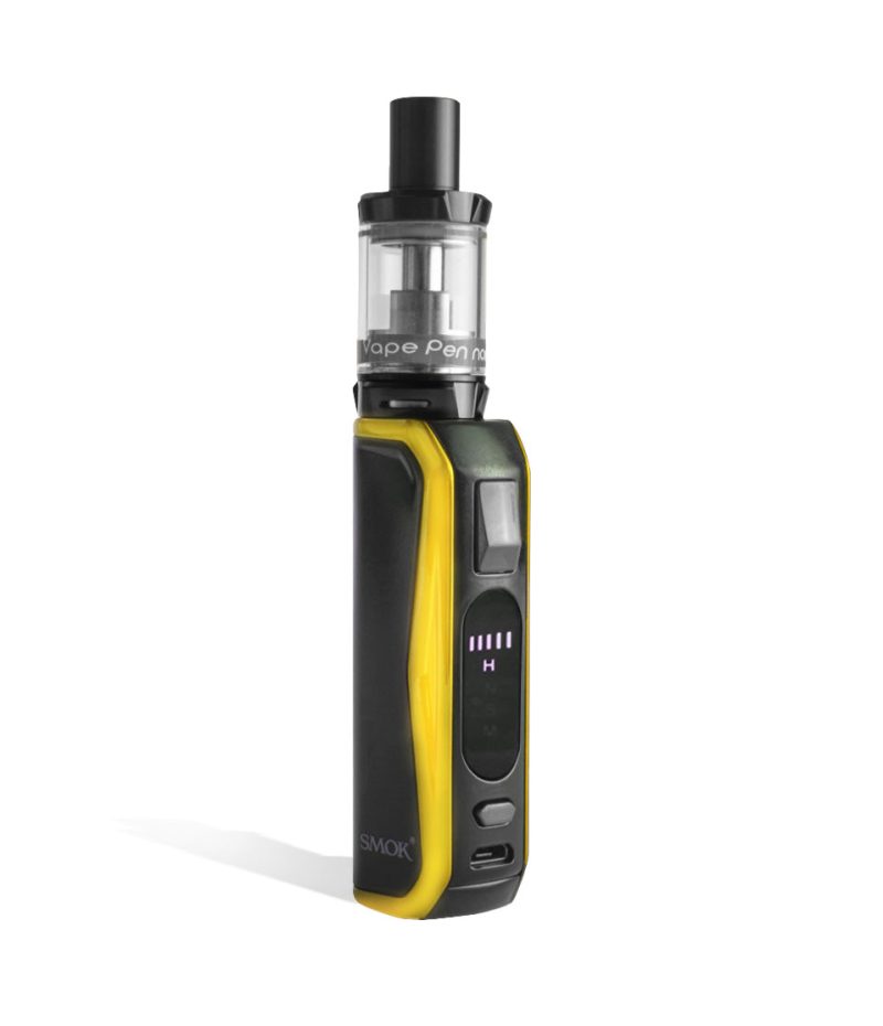 Black Gold side view with tank on SMOK PRIV N19 30w Starter Kit on white studio background