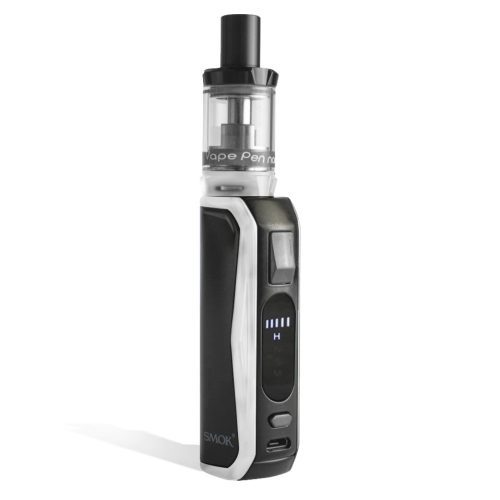 Black Prism Chrome side view with tank on SMOK PRIV N19 30w Starter Kit on white studio background