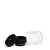 Black Aluminum Grinder with attached Glass Storage Jar 6pk Apart Front View on White Background