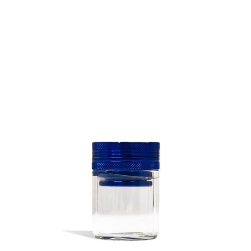 aluminum grinder with attached glass storage jar blue