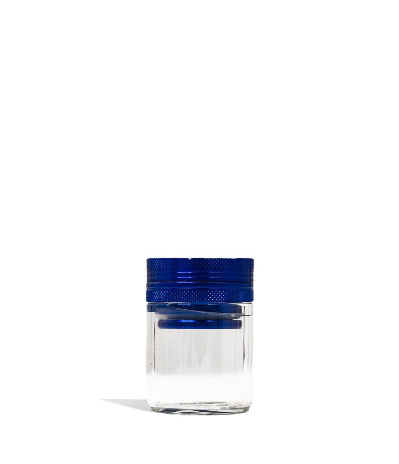 aluminum grinder with attached glass storage jar blue