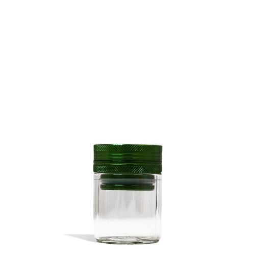 aluminum grinder with attached glass storage jar green