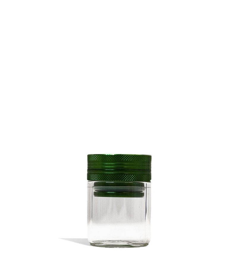 aluminum grinder with attached glass storage jar green