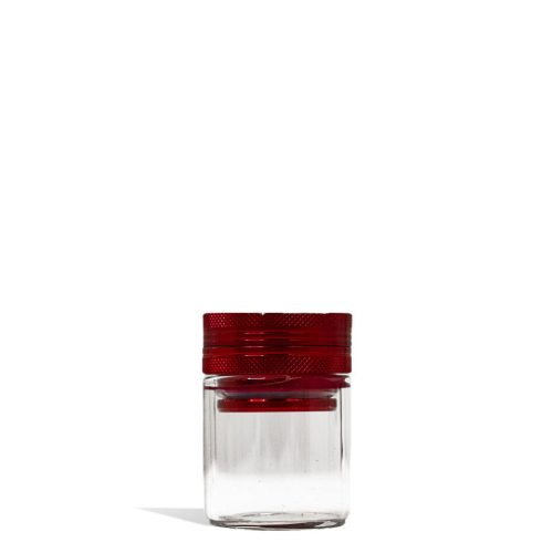 aluminum grinder with attached glass storage jar red