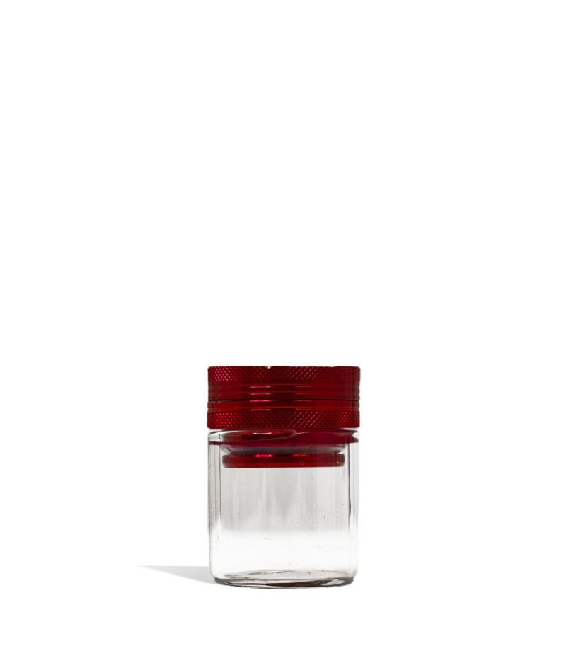 aluminum grinder with attached glass storage jar red