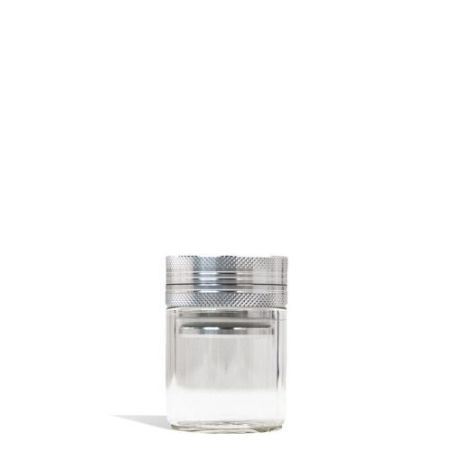 aluminum grinder with attached glass storage jar silver