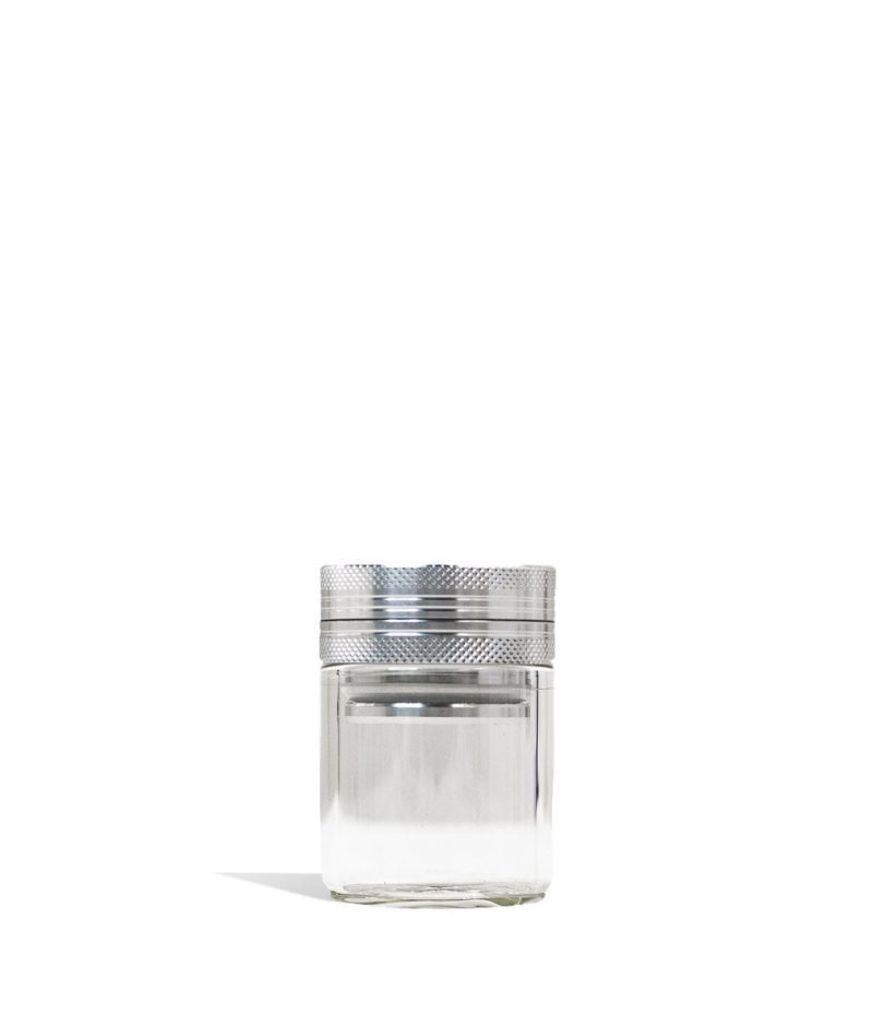 aluminum grinder with attached glass storage jar silver