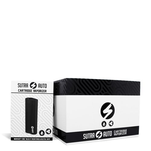 Black w/single pack Sutra Vape Auto Cartridge Vaporizer 12pk on white background