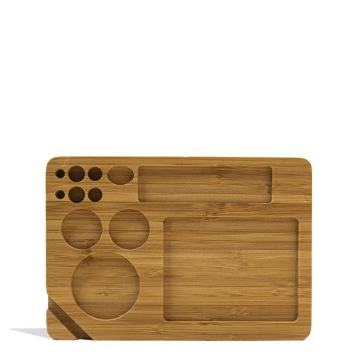 Bamboo Rolling Tray with Accessory Cutouts Front View on White Background