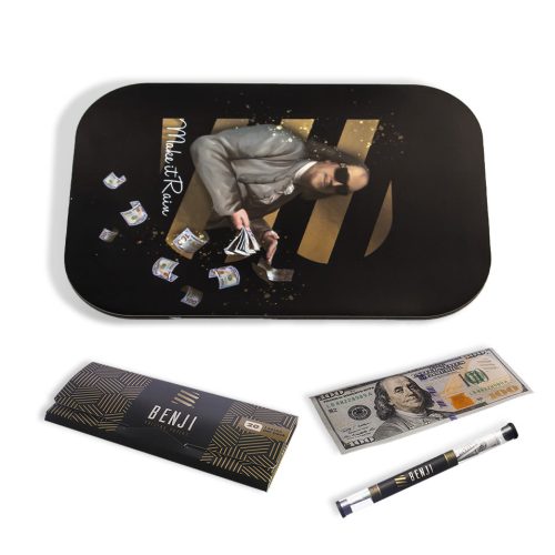 Make it Rain Benji OG Metal Rolling Tray with Magnetic Lid Kit on white background