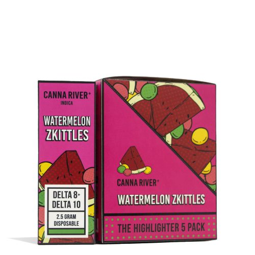 Watermelon Zkittles Canna River 2.5g D8 and D10 Highlighter Disposable 5pk Front View on White Background