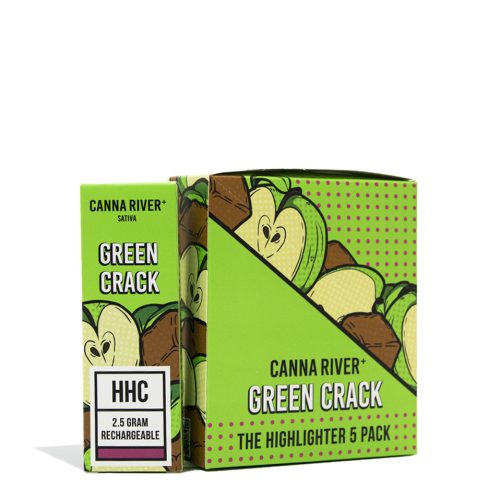 Green Crack Canna River 2.5g HHC Disposable 5pk on white background