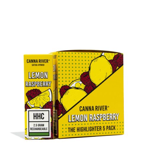 Lemon Raspberry Canna River 2.5g HHC Disposable 5pk on white background