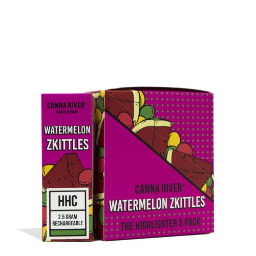 Watermelon Zkittles Canna River 2.5g HHC Disposable 5pk on white background