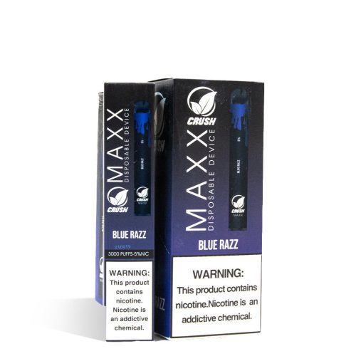 Blue Razz Crush MAXX Disposable Device 10pk on white studio background