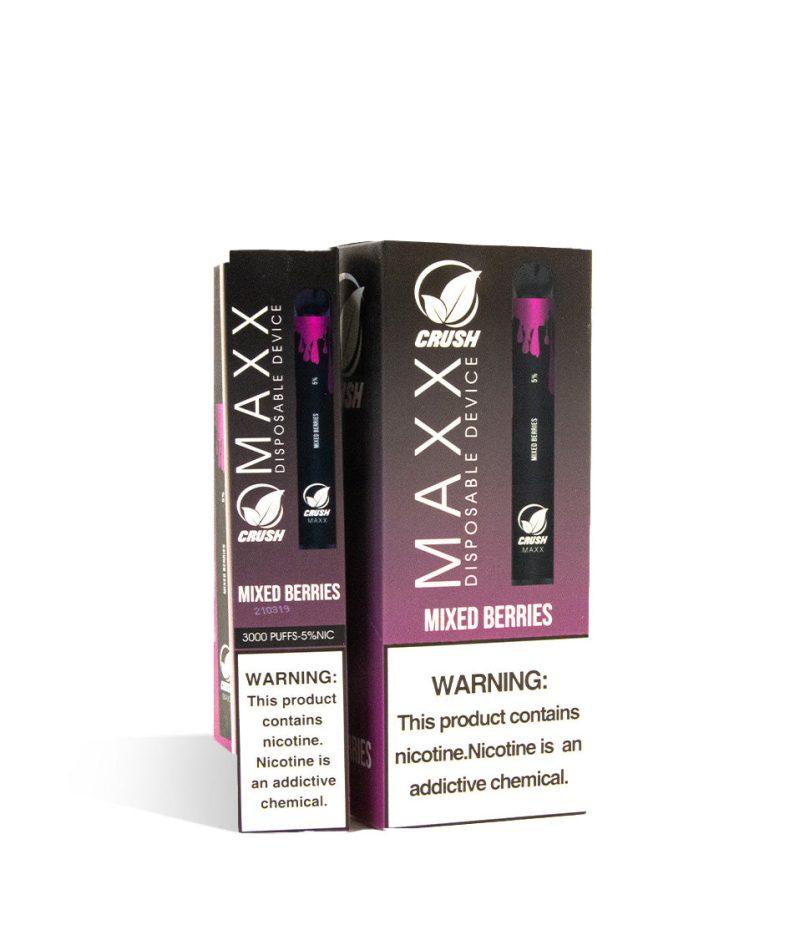 Mixed Berries Crush MAXX Disposable Device 10pk on white studio background