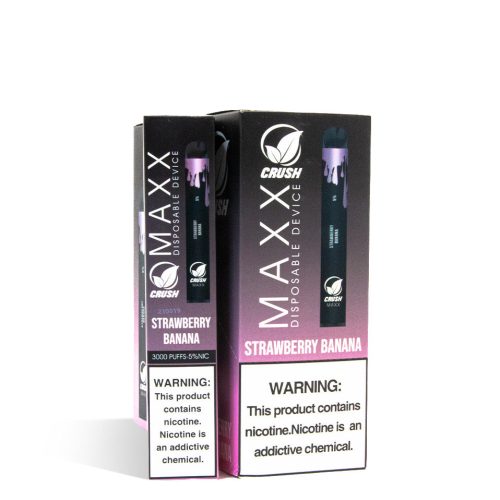 Strawberry Banana Crush MAXX Disposable Device 10pk on white studio background