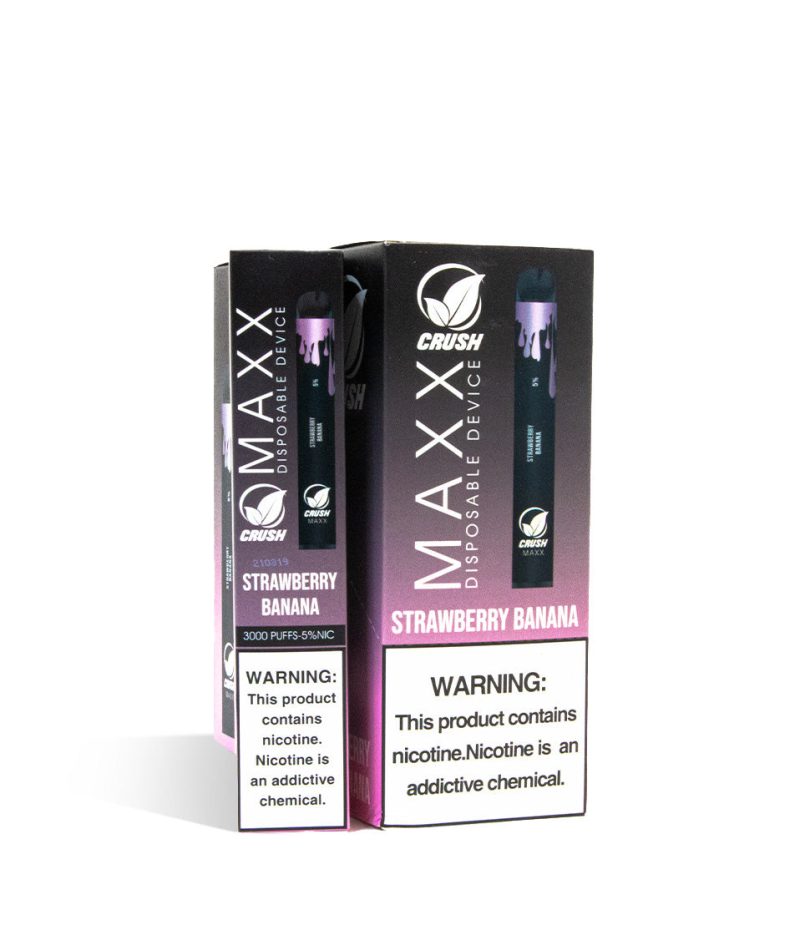 Strawberry Banana Crush MAXX Disposable Device 10pk on white studio background