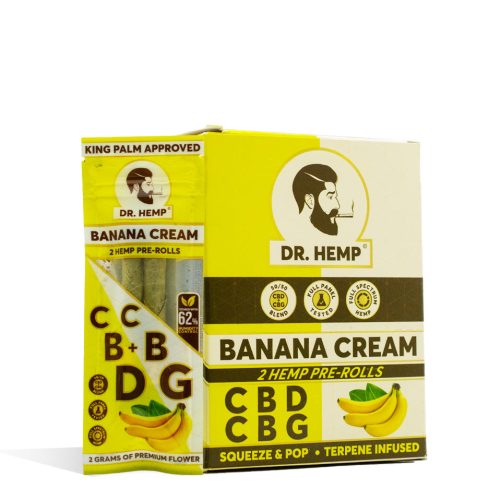 Banana Cream Dr. Hemp CBD | CBG Pre Rolled King Palm Wraps 20pk on white background