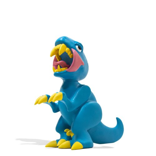 Elbo Glass Blue Open Mouth Raptor Vinyl Figure side angle view on white background