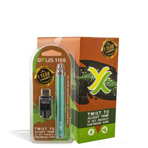 Cosmic Green w/single pack Exxus Vape 1100mah Battery 12pk on white background