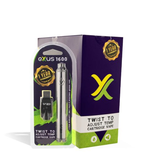 Silver Exxus Vape 1600mah Battery 12pk with Packaging on white background