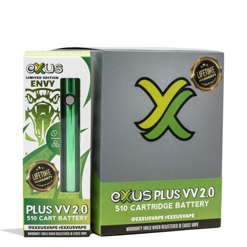 Envy Exxus Vape Plus VV 2.0 Cartridge Vaporizer 12pk Packaging Front View on White Background