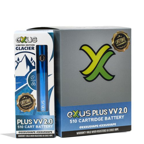 Glacier Exxus Vape Plus VV 2.0 Cartridge Vaporizer 12pk Packaging Front View on White Background