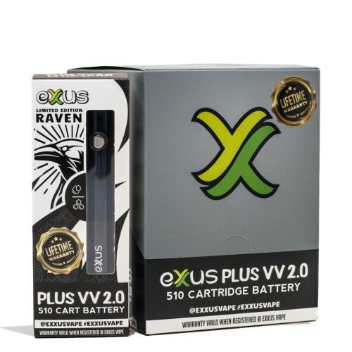 Raven Exxus Vape Plus VV 2.0 Cartridge Vaporizer 12pk Packaging Front View on White Background