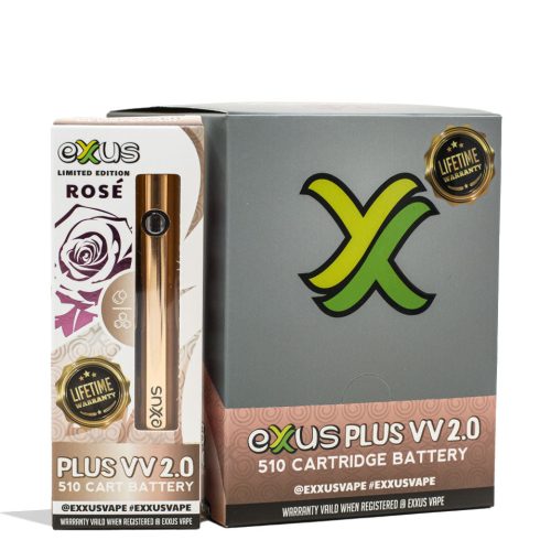 Rose Exxus Vape Plus VV 2.0 Cartridge Vaporizer 12pk Packaging Front View on White Background