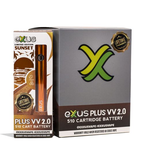 Sunset Exxus Vape Plus VV 2.0 Cartridge Vaporizer 12pk Packaging Front View on White Background