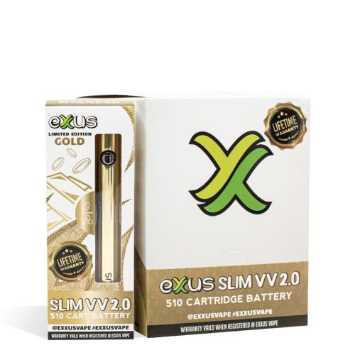 Gold Exxus Vape Slim VV 2.0 Cartridge Vaporizer 12pk on white background