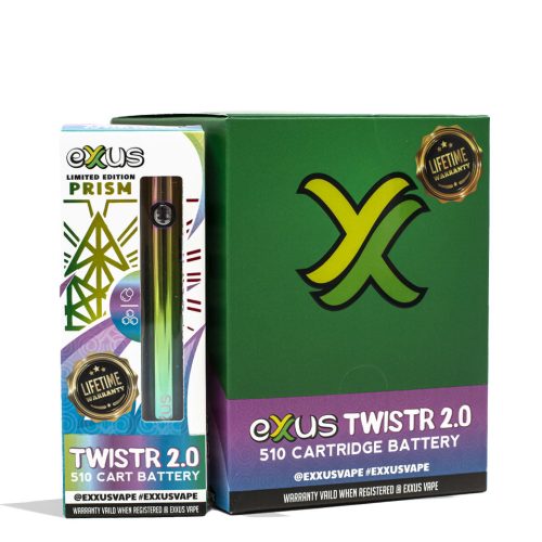 Prism Exxus Vape Twistr 2.0 Cartridge Vaporizer 12pk Packaging Front View on White Background